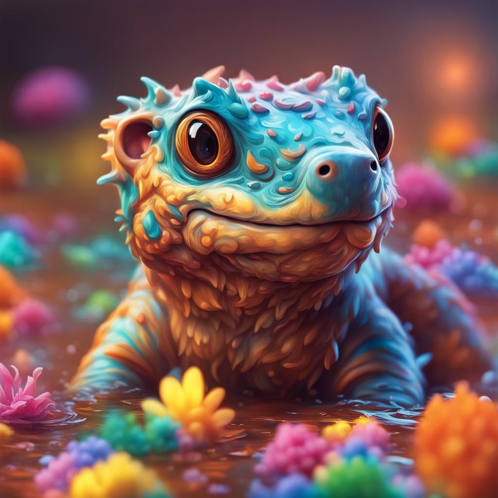 Hyperrealistic Cute Animals in Colorful Splash Art
