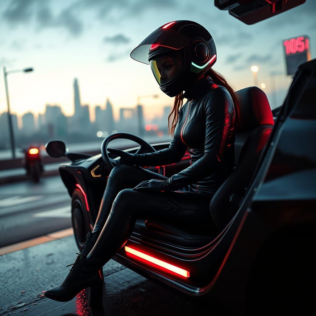 Retro-Futuristic Car Driver in Neon-Lit Dreamscape