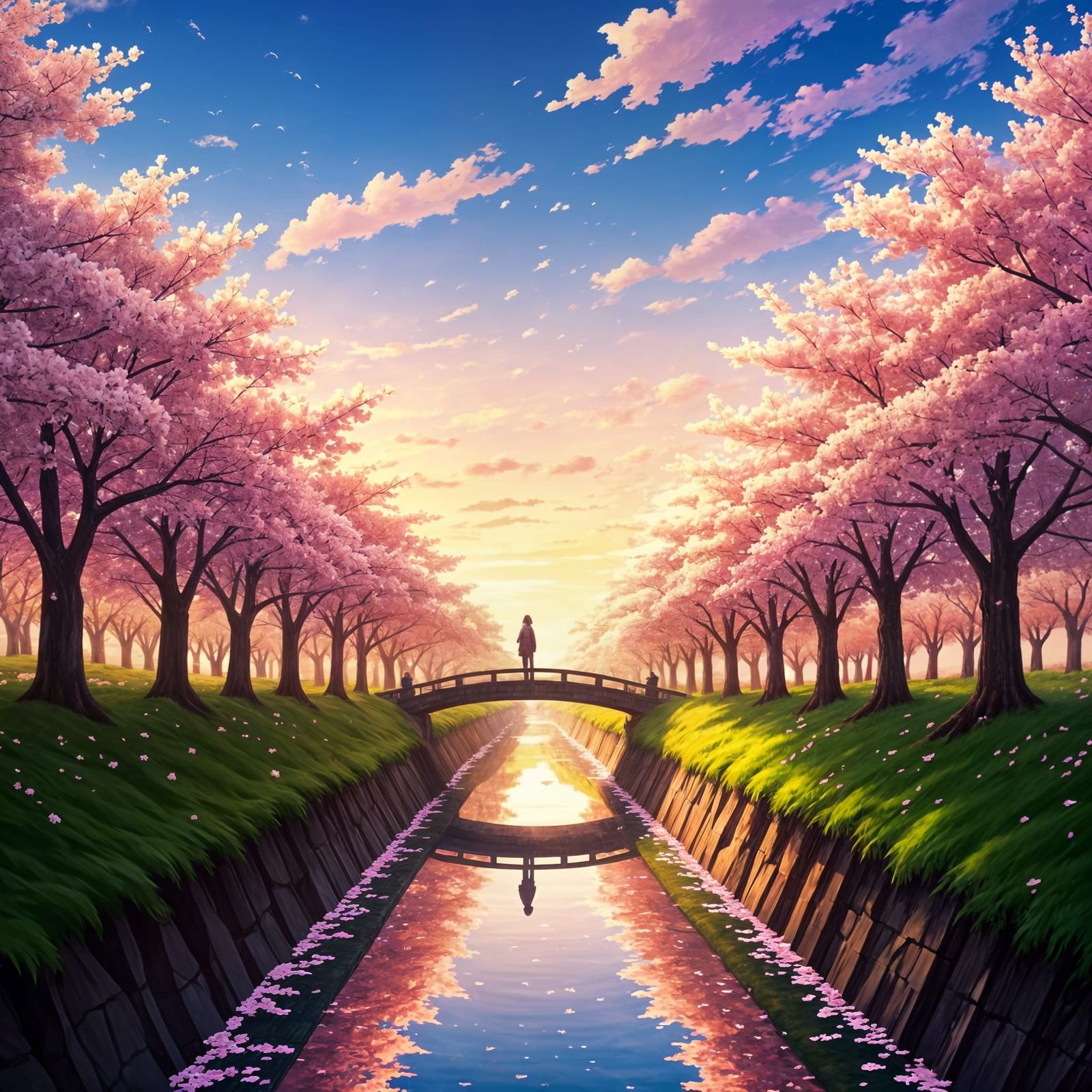 Stunning Cherry Blossom Scene in Vibrant Anime Style