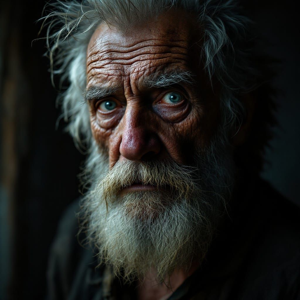Weathered Elderly Man in Profound Sorrow