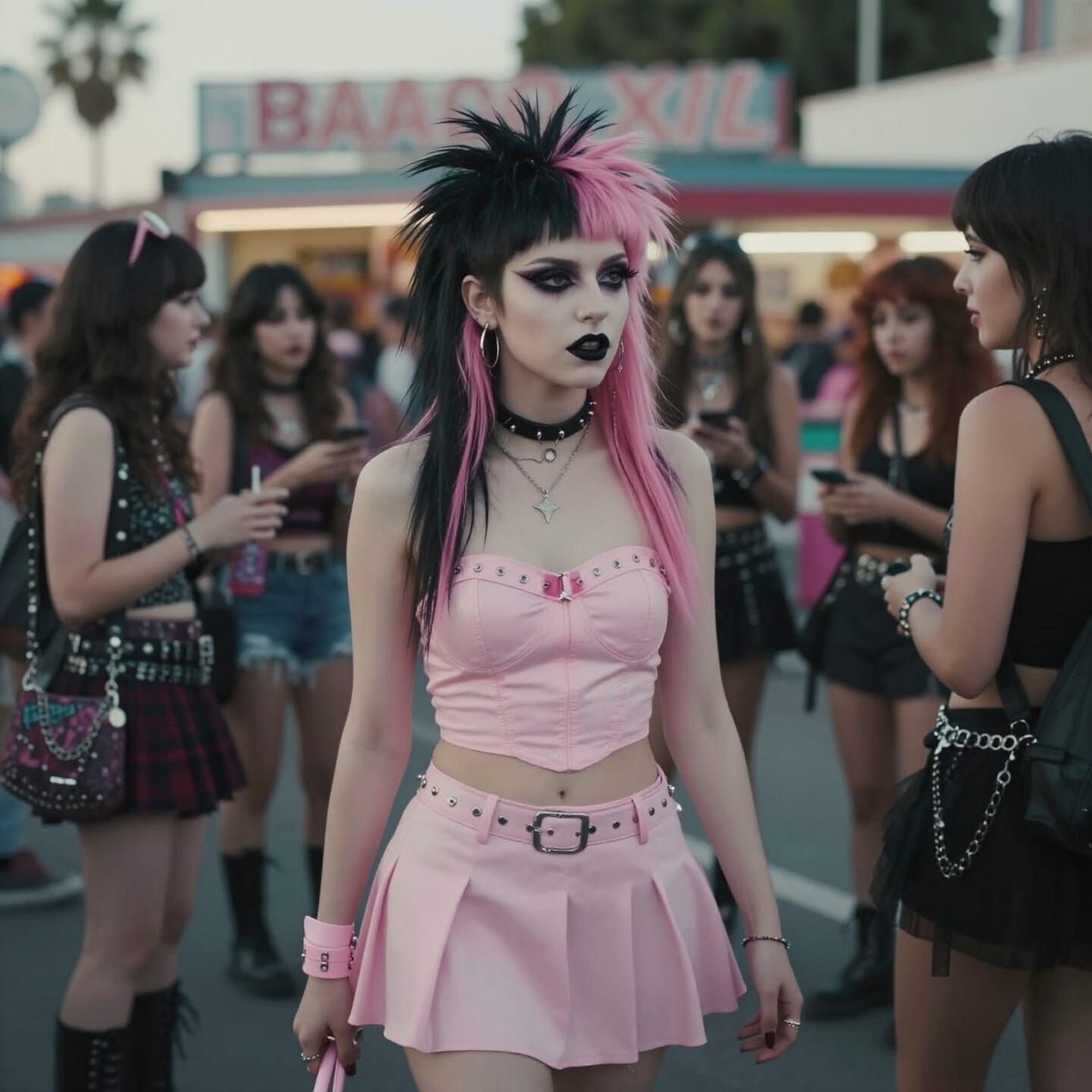 Punk Girl with Pink Hair on Venice Beach Boardwalk