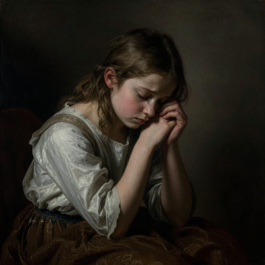 Girl's Inner Turmoil Over Family Loss in Caravaggio Style
