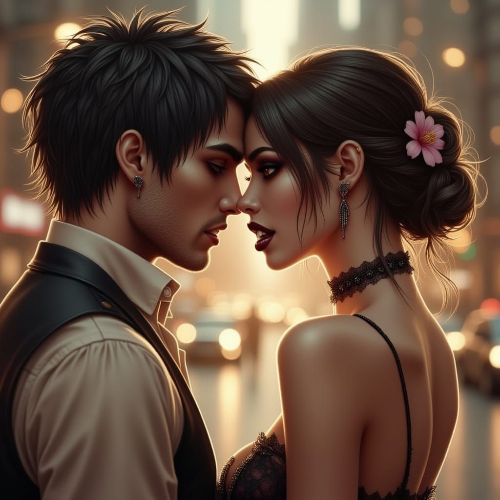 Goth Vampire Lovers in Ethereal Pastel Portrait