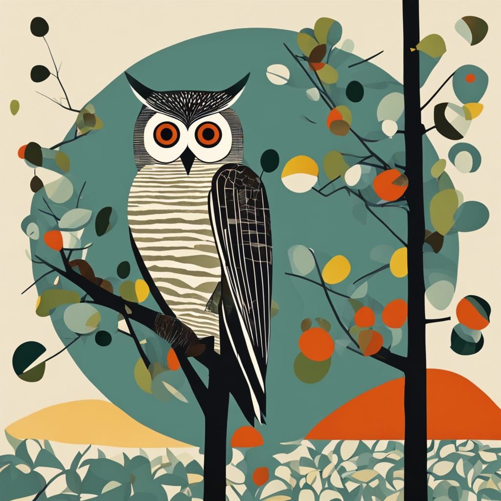 Surrealistic Owl in Modernist Style