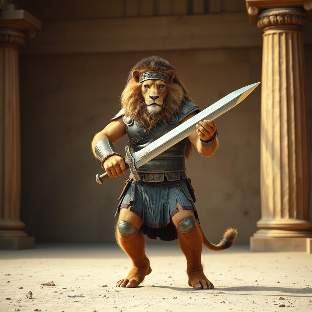 Lion Warrior in Greek Armor Training