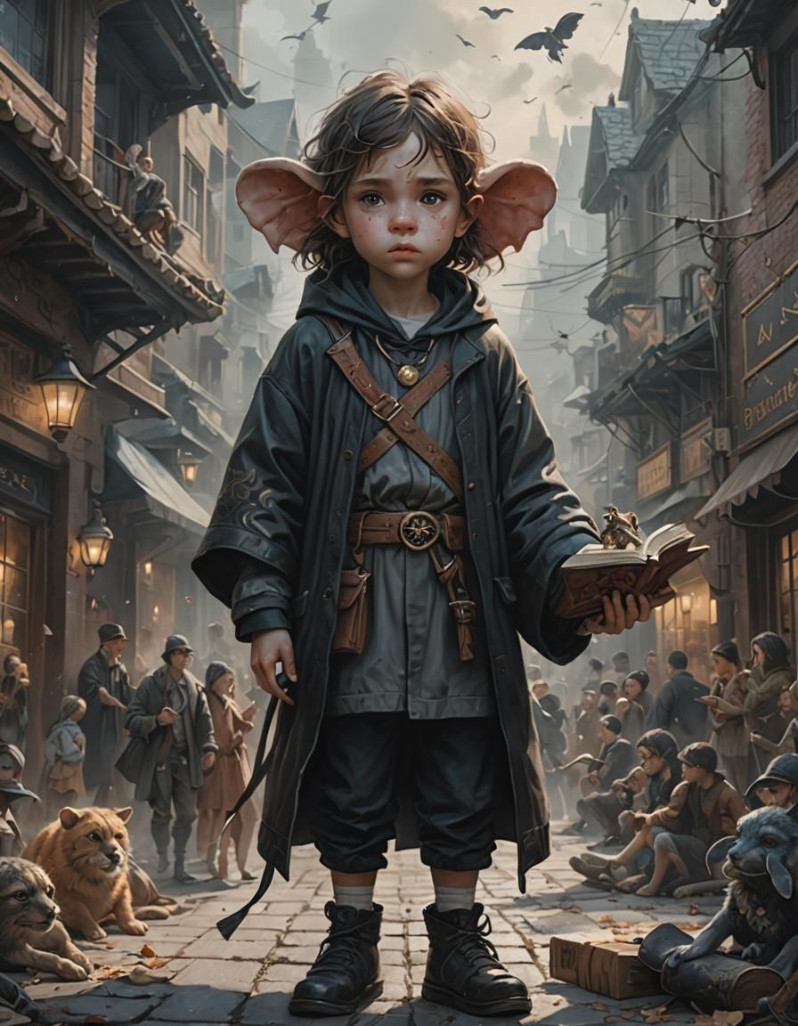 Elegant Outcast: Detailed Airbrush Storybook Illustration