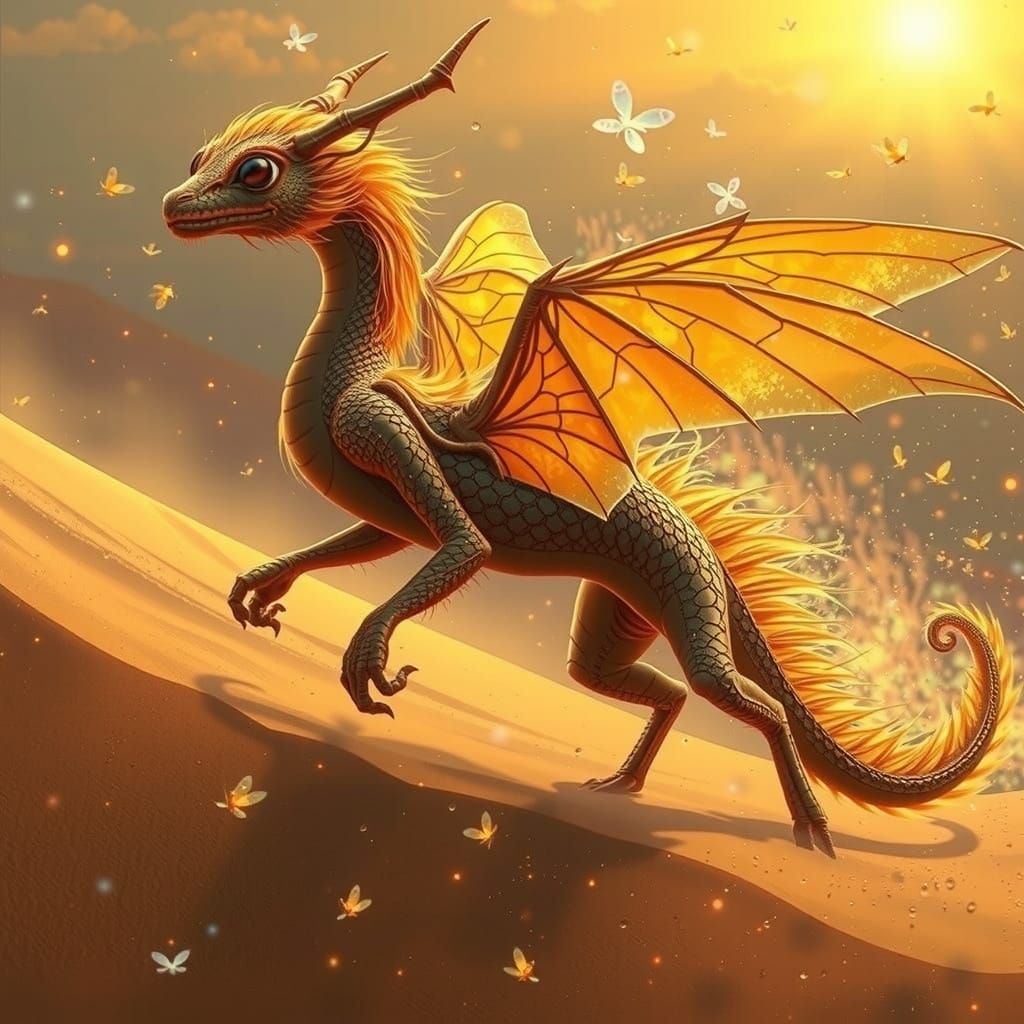 Mystical Firefly Enchantress in Whimsical Desert Sandscape