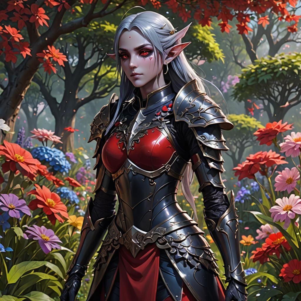 Dark Elf in Rainbow Armor in Anime Style