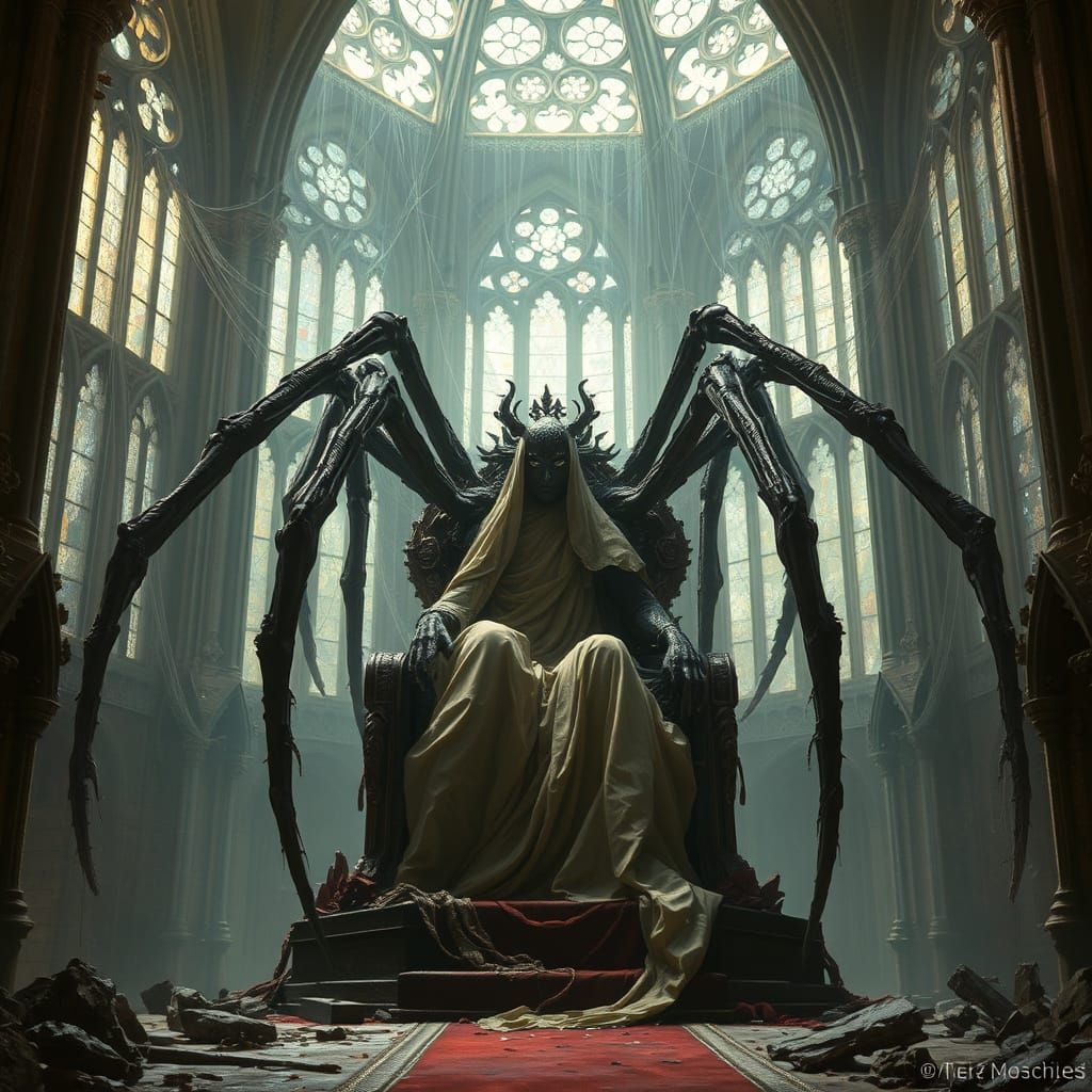 Ancient Spider Queen in Gothic Cathedral
