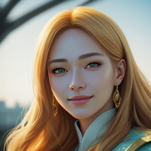 Beautiful Woman Smiling: Realistic Anime Portrait