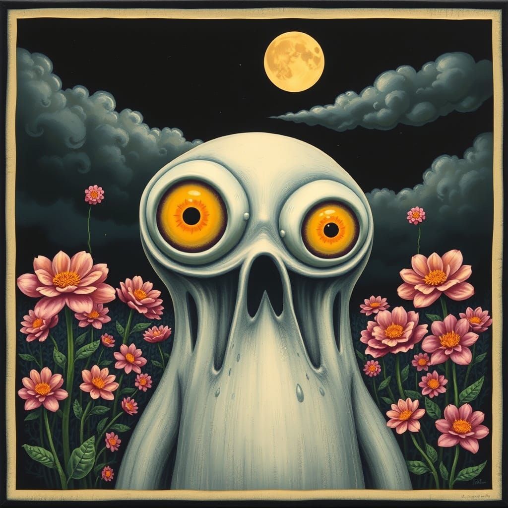 Ethereal Ghastly Garden Blooms under Lunar Light