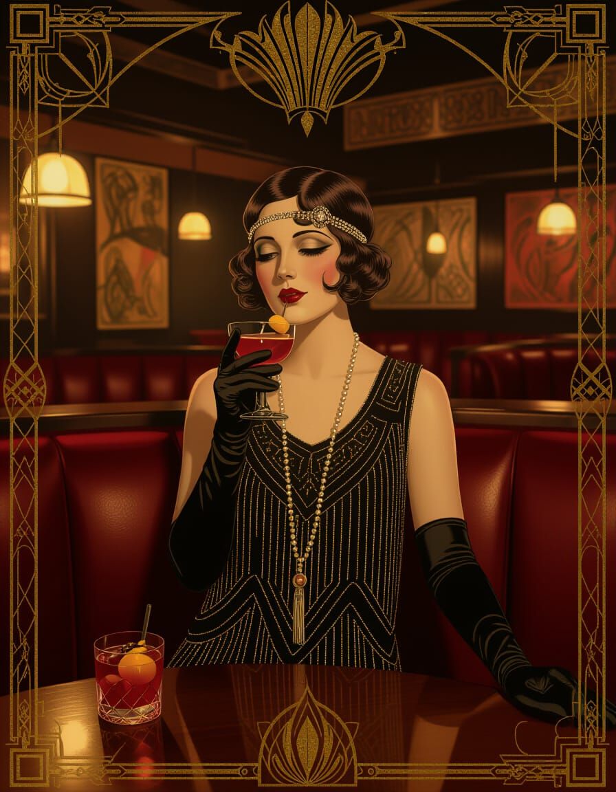 1920s Speakeasy Scene in Art Deco Style