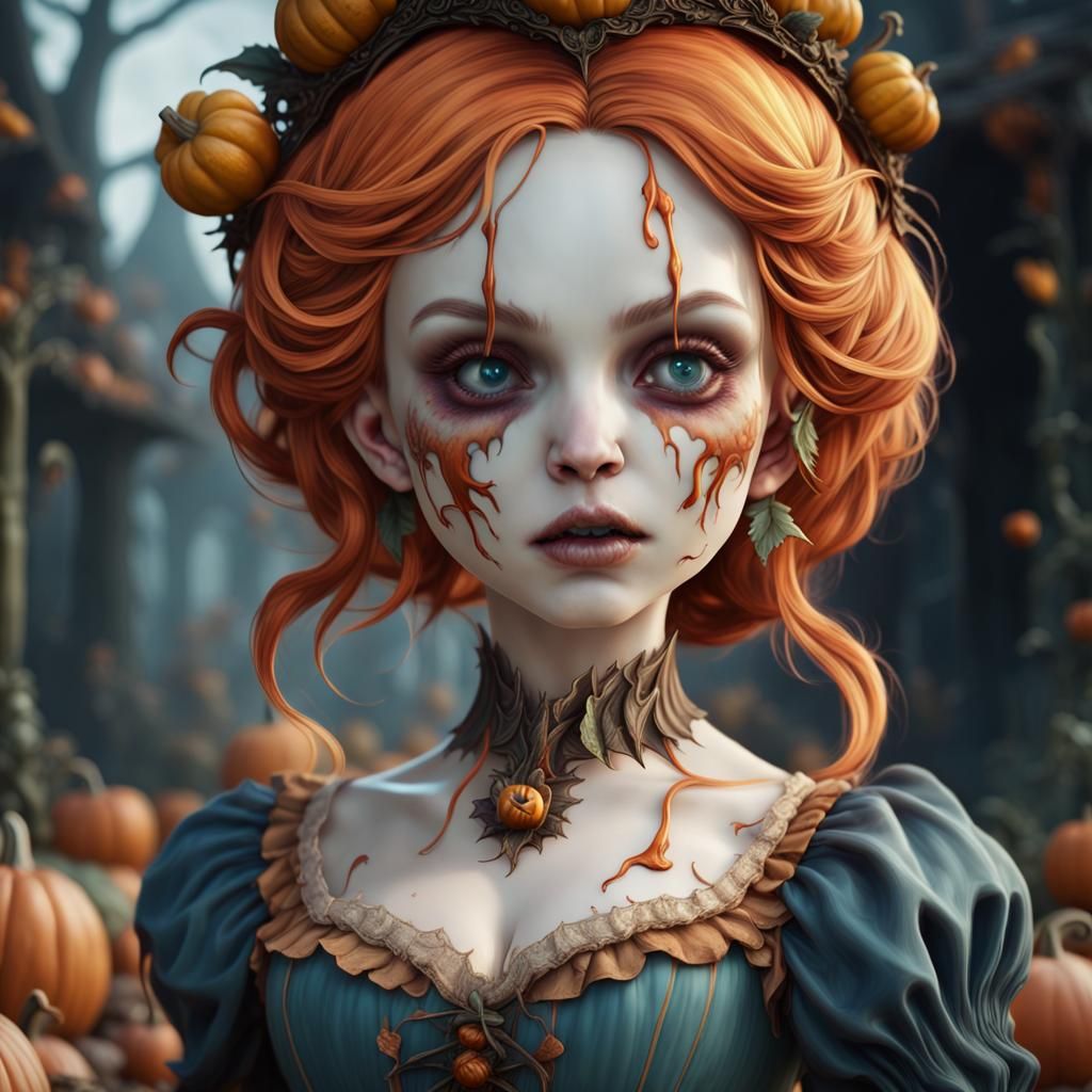 Pumpkin Head Porcelain Doll in Detailed Matte Painting