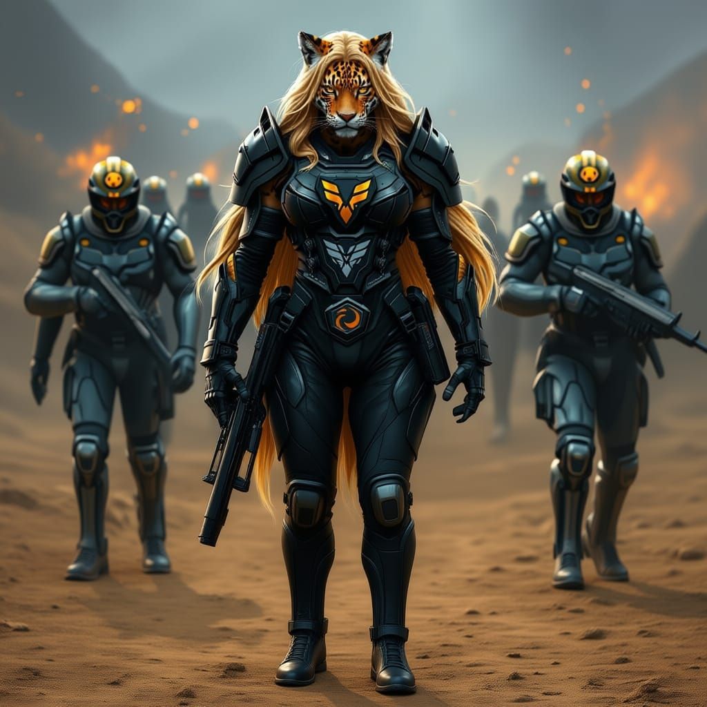 Anthropomorphic Jaguar Warrior in Elite Power Armor