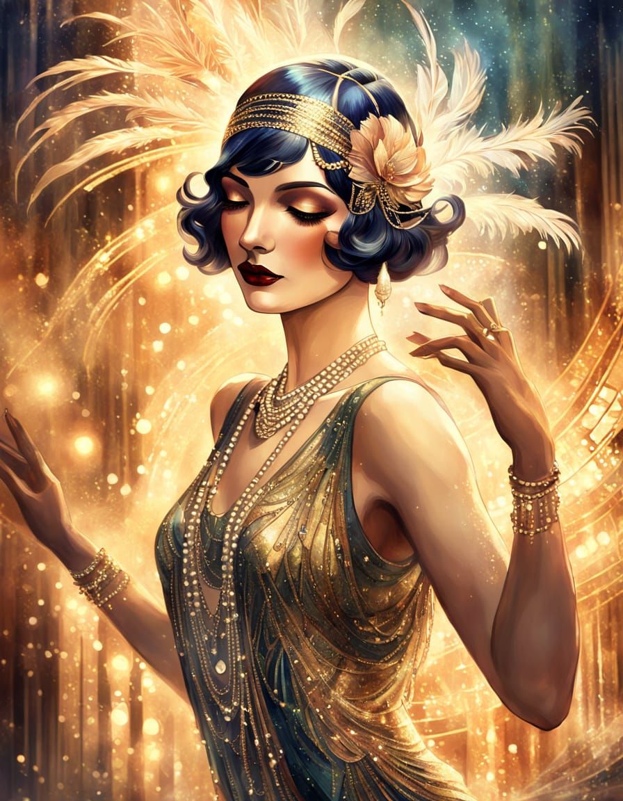 Charming Flapper Girl Dancing in Art Deco Style