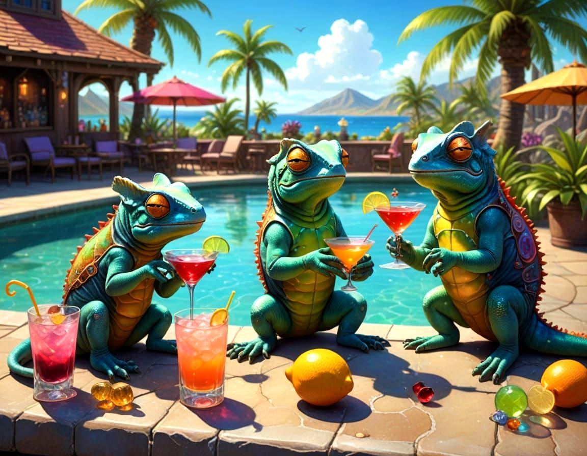 Whimsical Chameleons in Neon Paradise
