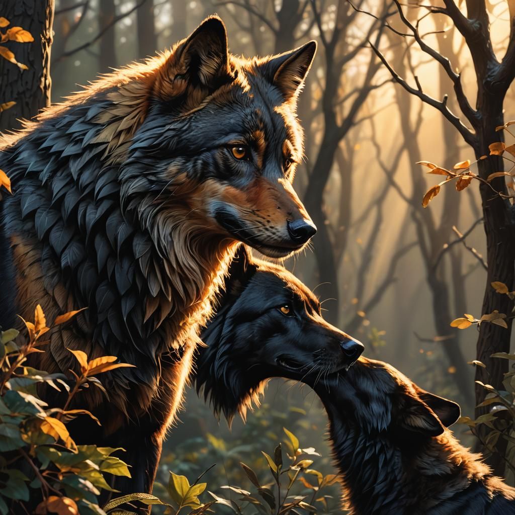 Robin and Wolf in Hyperrealistic Wildlife Art