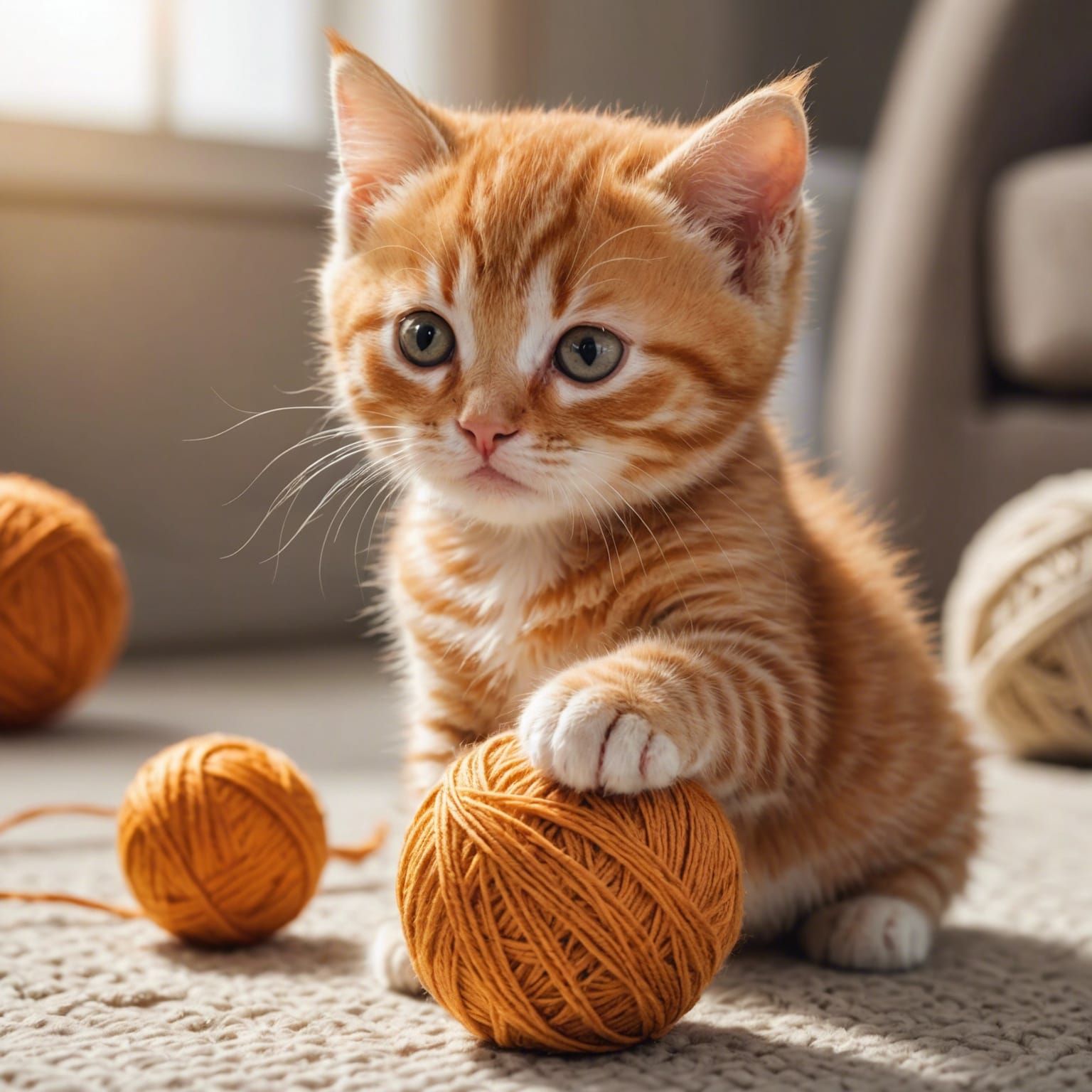 Ginger Kitten's Yarn Play in Divine Light