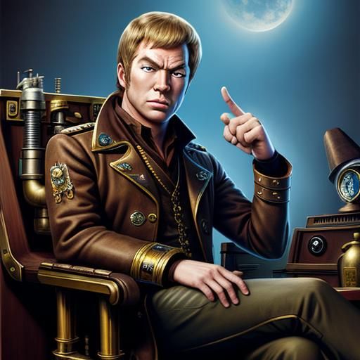 Steampunk Captain on the Enterprise Bridge