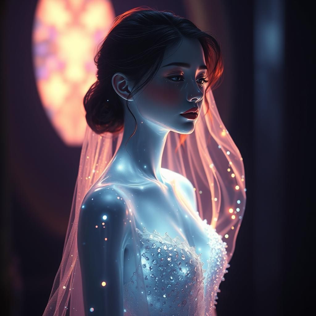 Crystalline Glass Woman Weeping in the Shadows