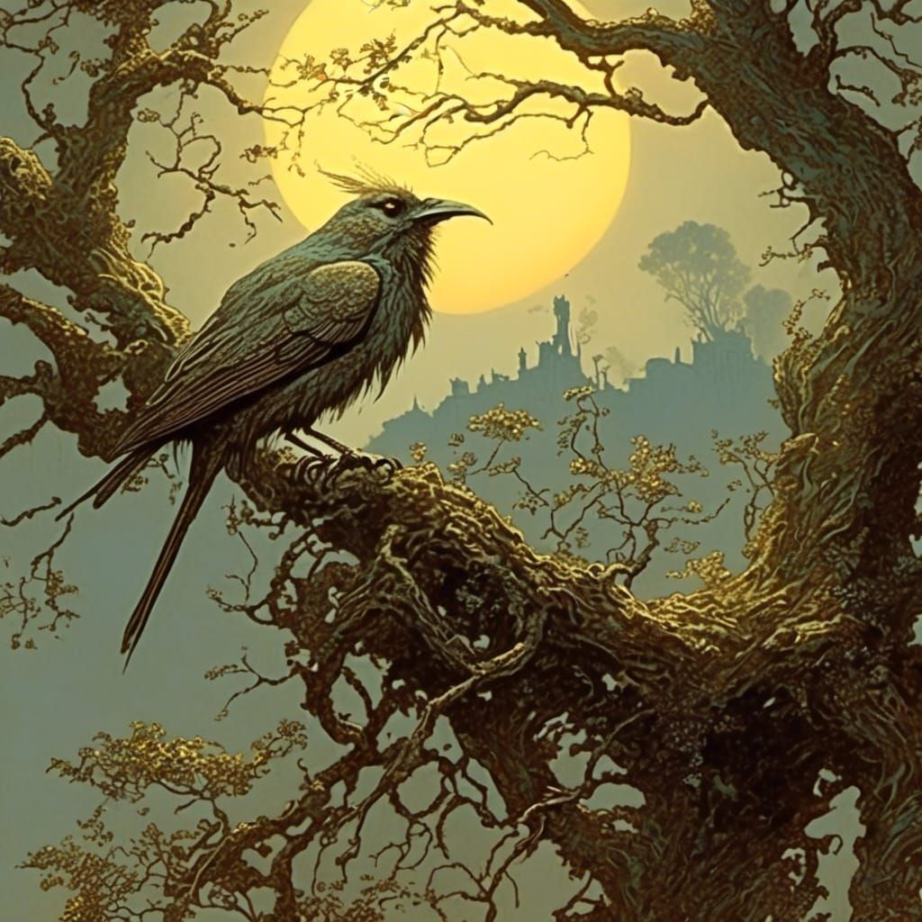 Bird Singing at Dawn in Fantasy Storybook Style