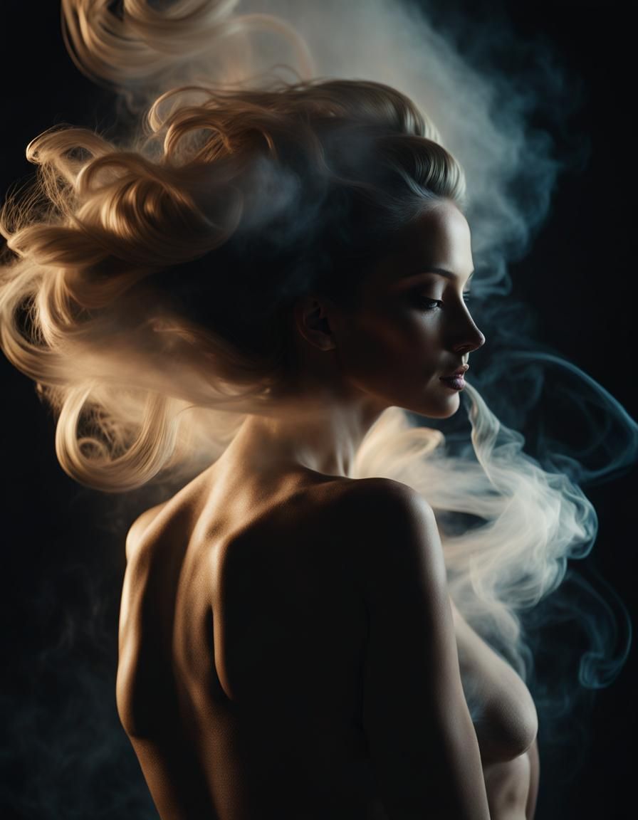 Surreal Woman Dissolving into Smoke Vortex