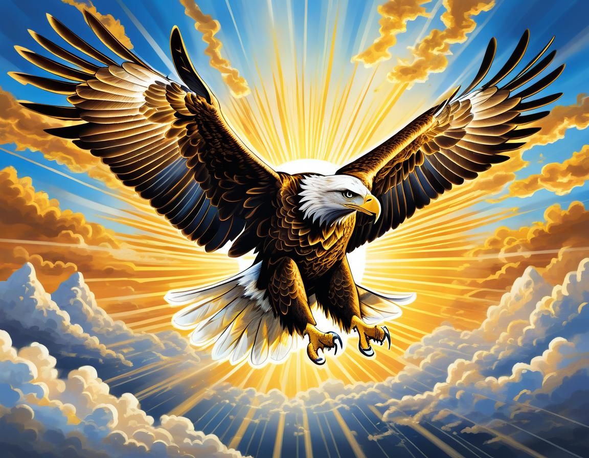 Golden Eagle Ascending to the Sun: Digital Illustration