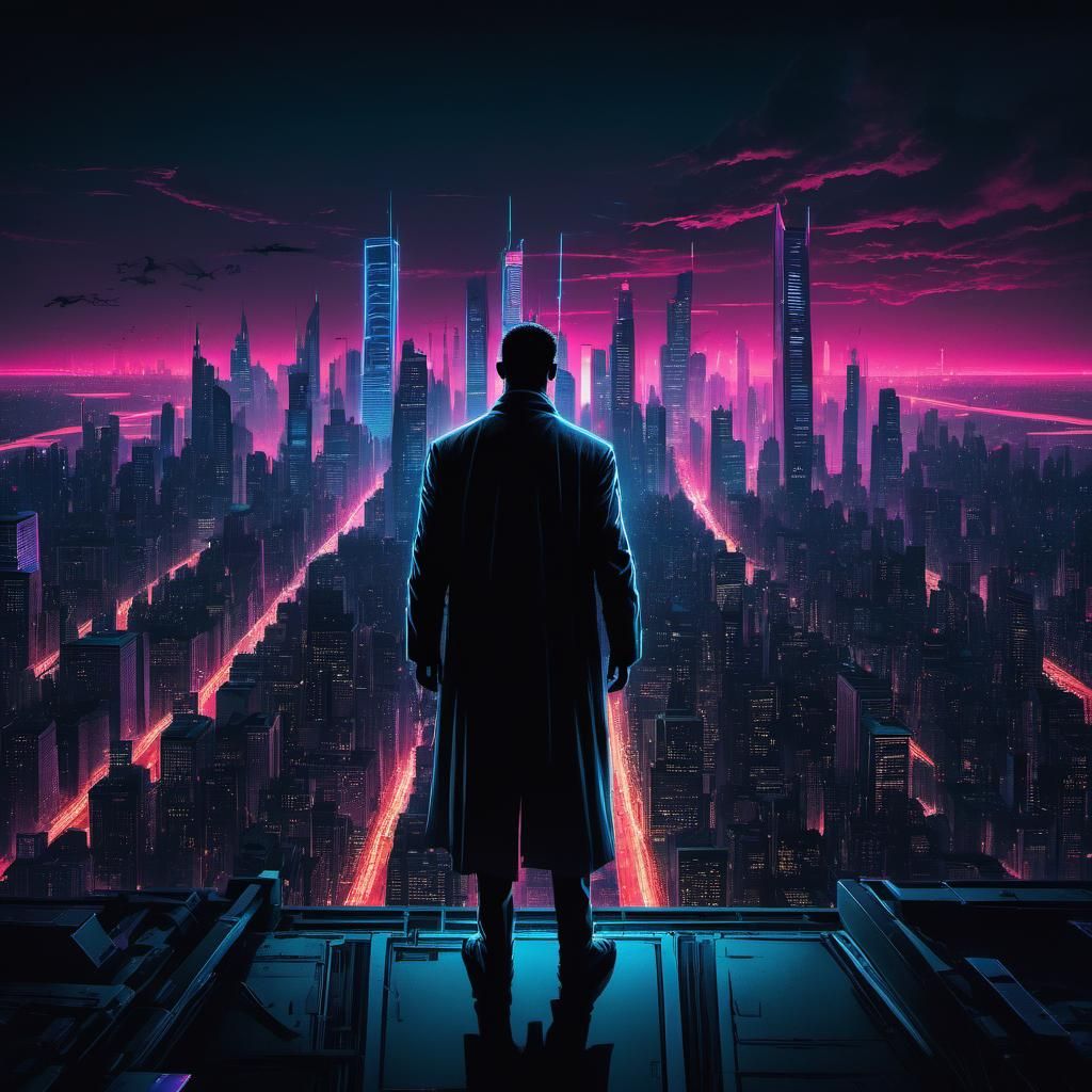 Cyberpunk Protagonist Emerges in Neon Cityscape