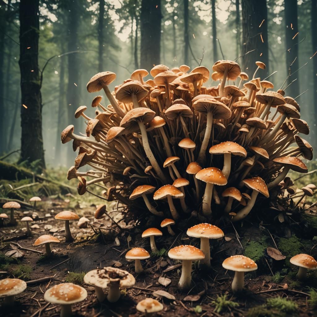 Dramatic Mushroom Explosion in Cinematic Style