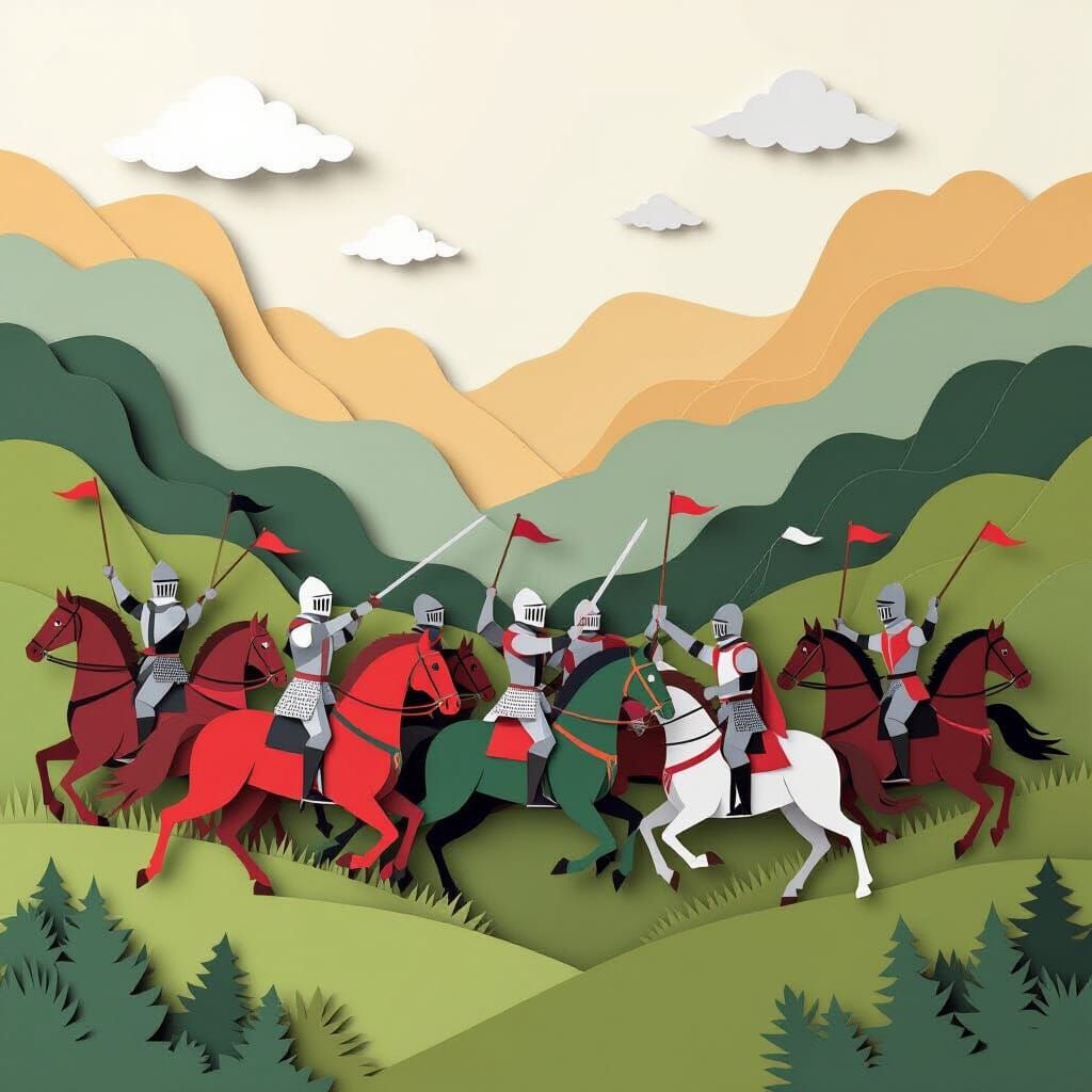 Agincourt Battle Scene in Layered Papercraft Style