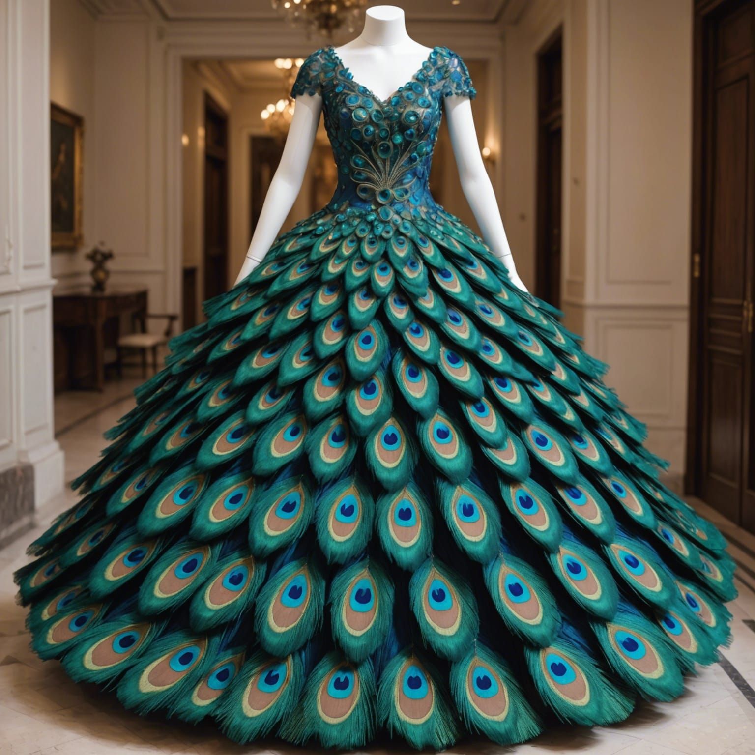 Peacock Wheel Dress: AI-Generated Fashion Design