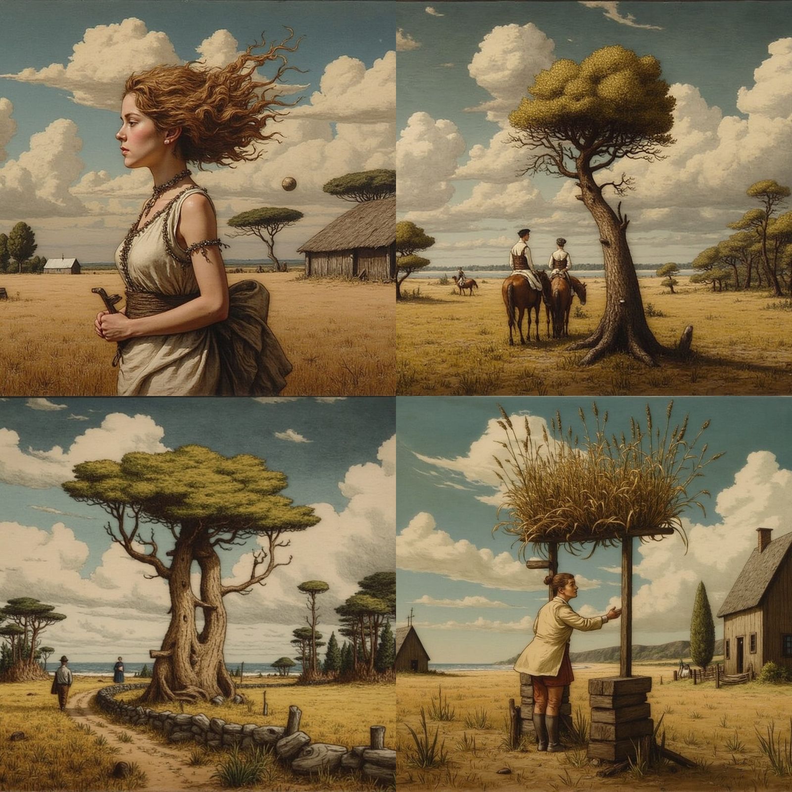 Surreal Golden Masterpiece in Magical Realism Style