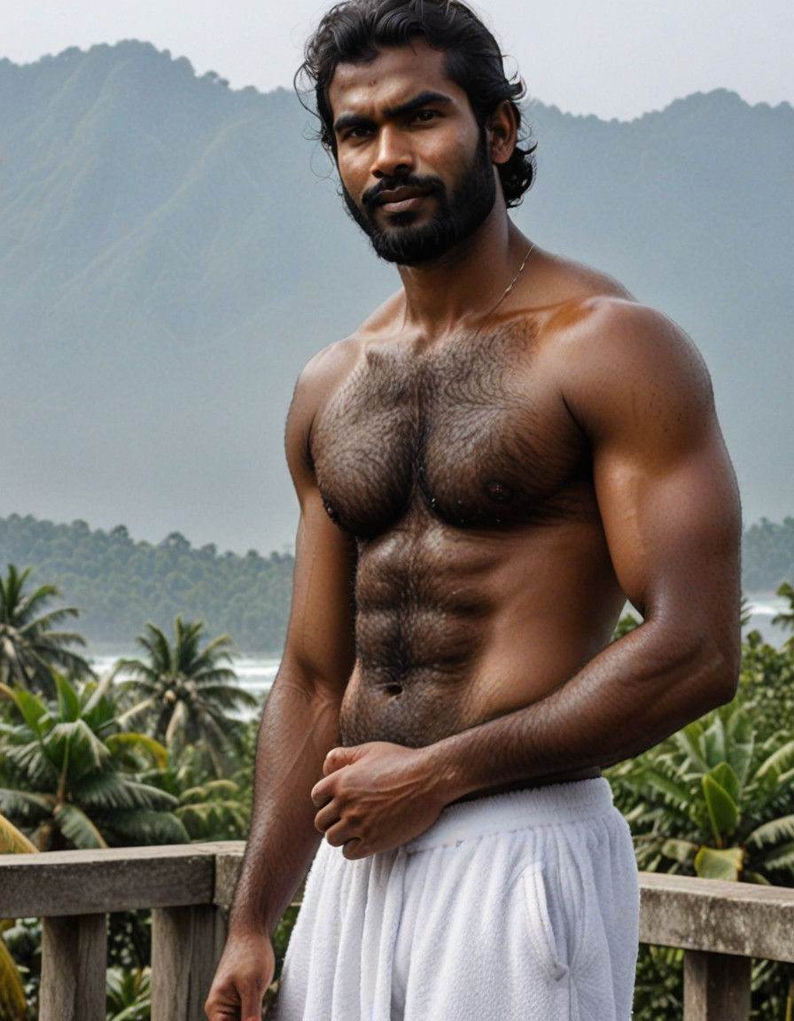 Sri Lankan Man Displays His Hairy Chest in a Realistic Close...