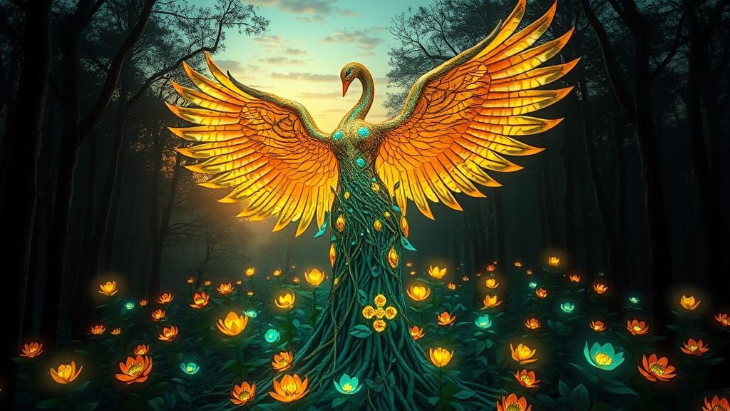 Dreamlike Goddess of Nature Rises in Luminous Sunset