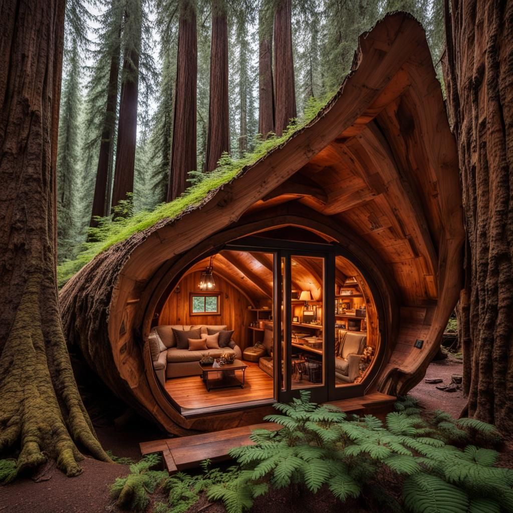 Cozy Redwood Tree Home in Pacific Northwest Mountains