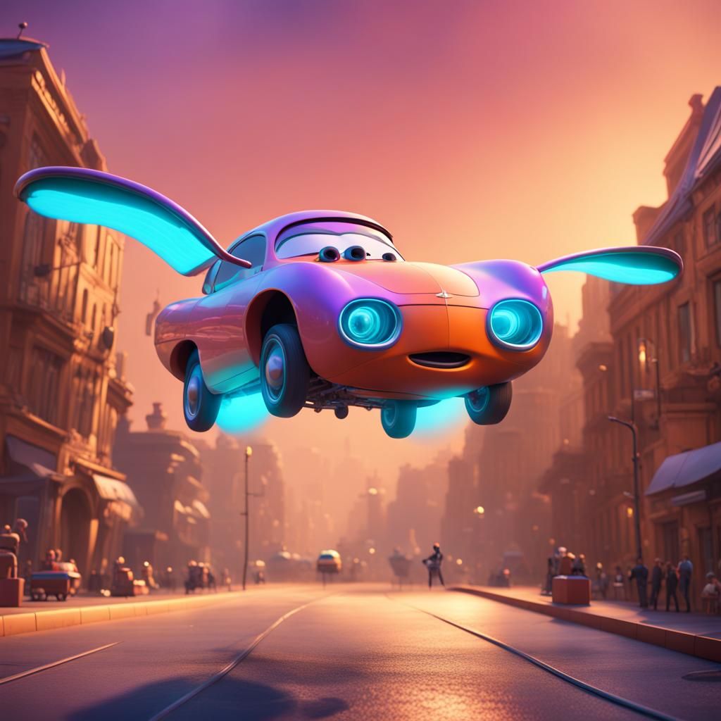 Flying Car Concept Art in 3D Digital Style