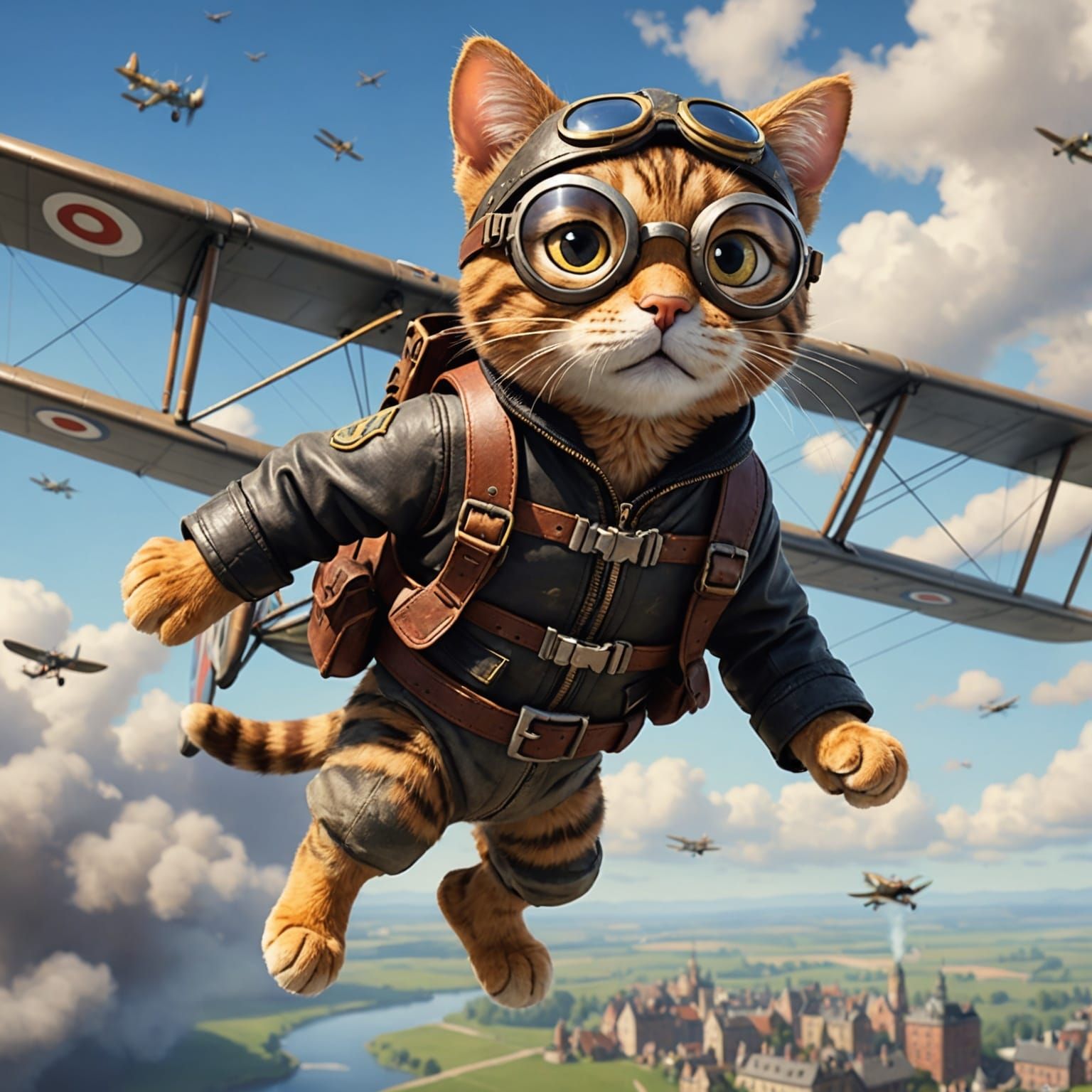Tabby Cat Aviator in Biplane: Pixar Animation