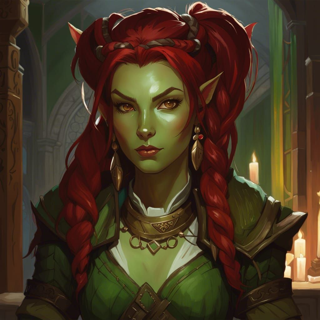 Fantasy Half-Orc Woman in Digital Painting Style