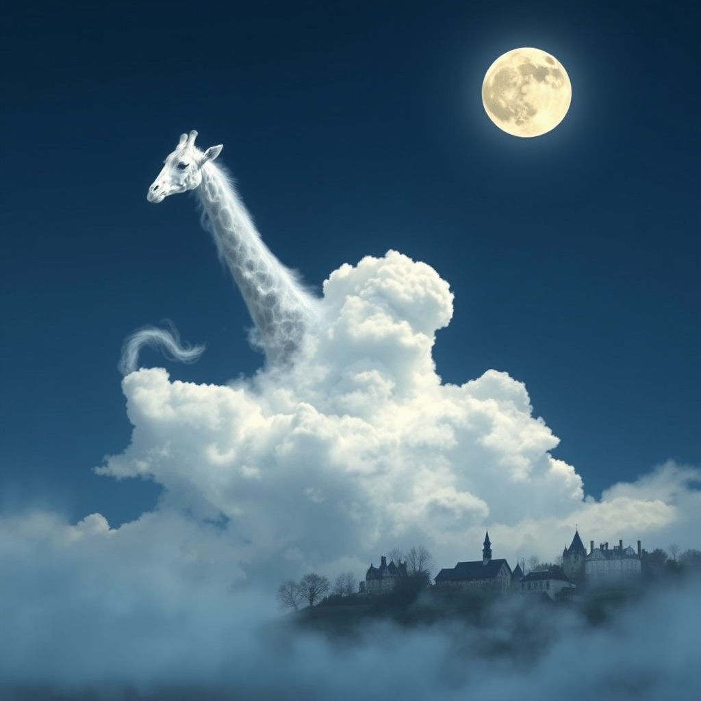 Giraffe and Elephant Clouds in a Misty Fantasy Sky