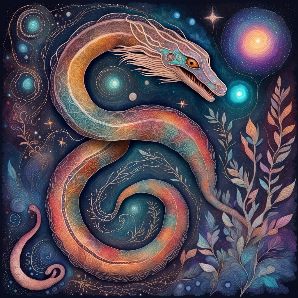 Cosmic Aboriginal Serpent in Abstract Surrealism
