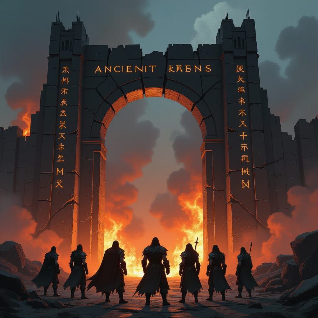 Adventurers at Obsidian Gate to Realm of Dragons