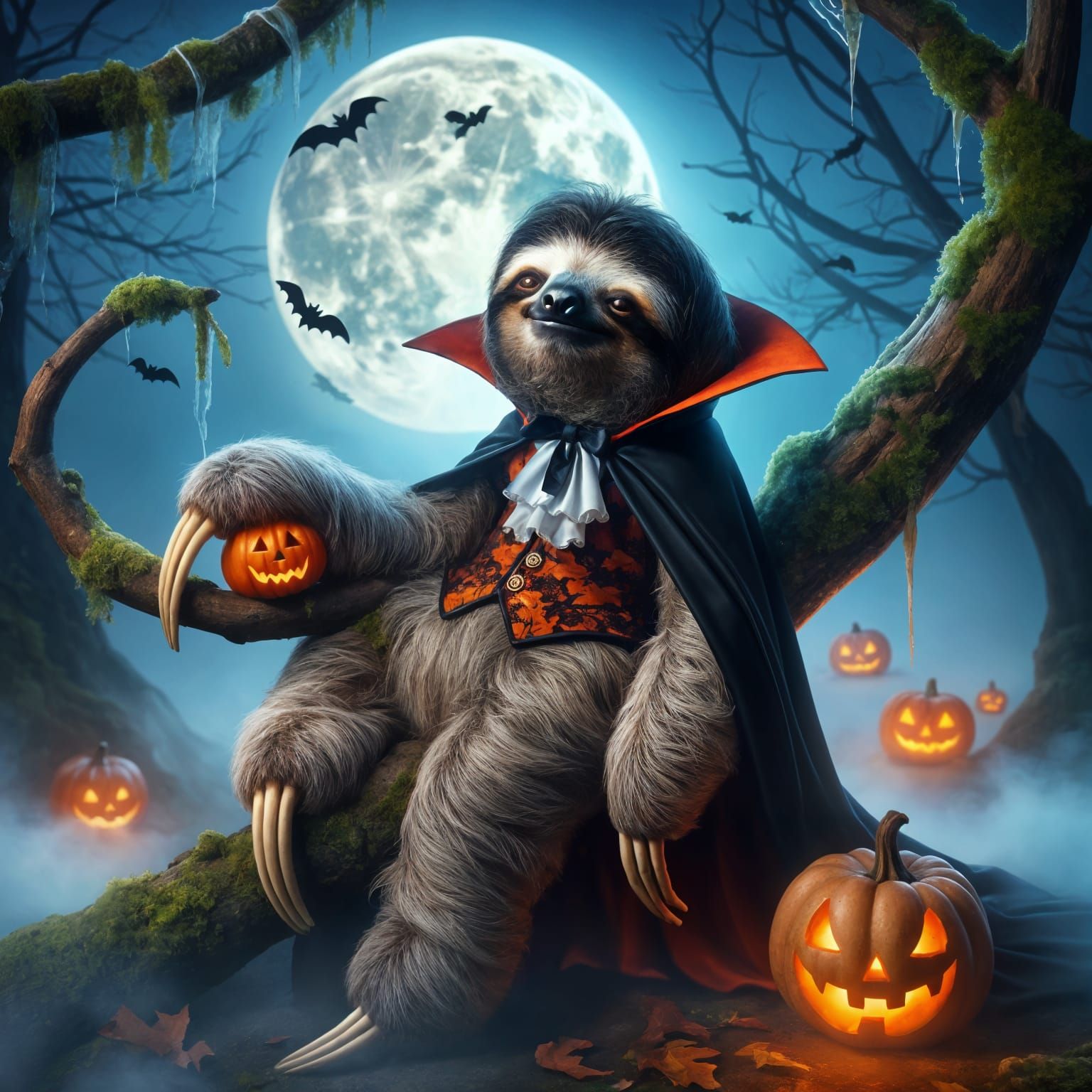 Exhausted Vampire Sloth Halloween Art