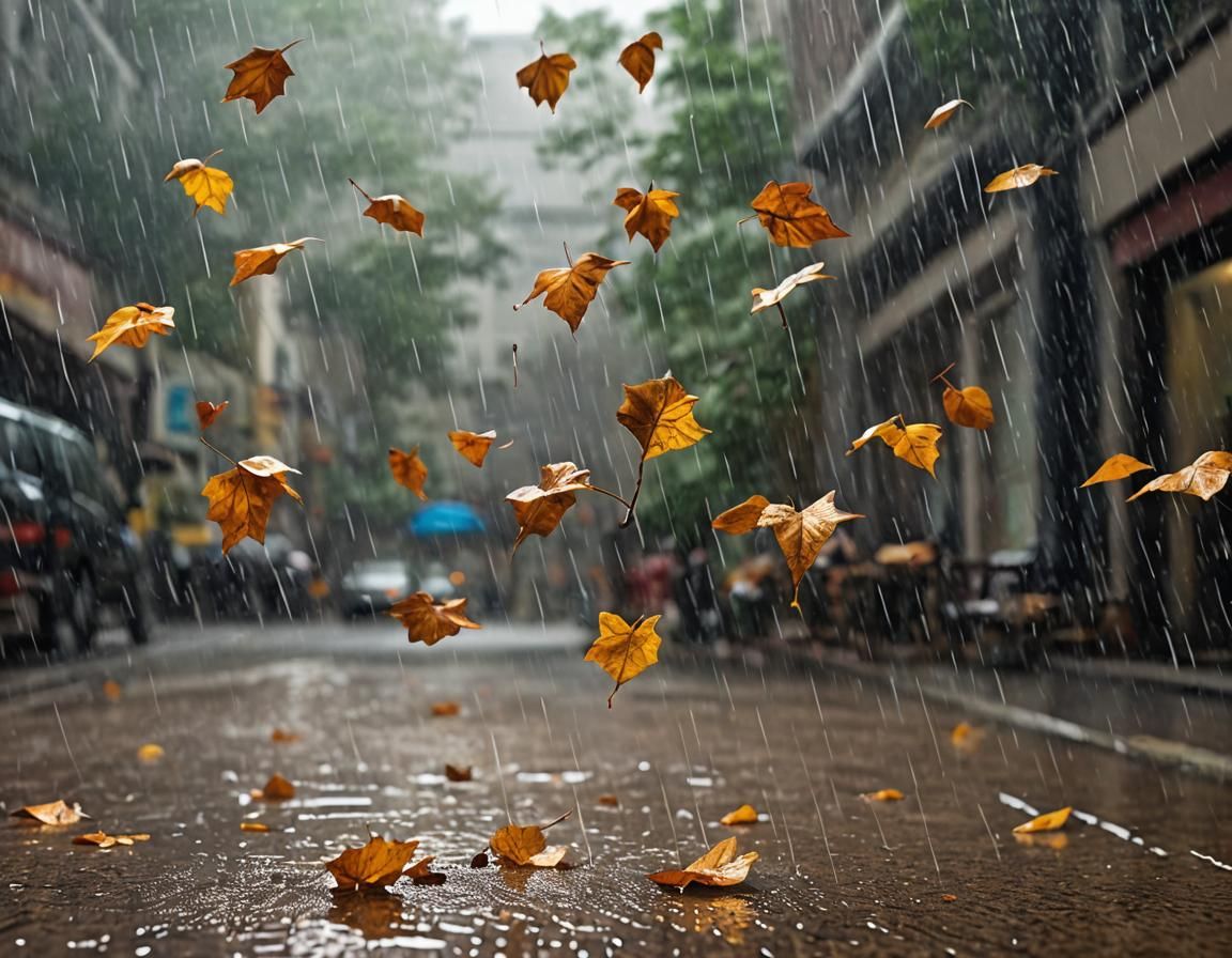 September Rain: Hyperrealistic Autumnal Splash Art