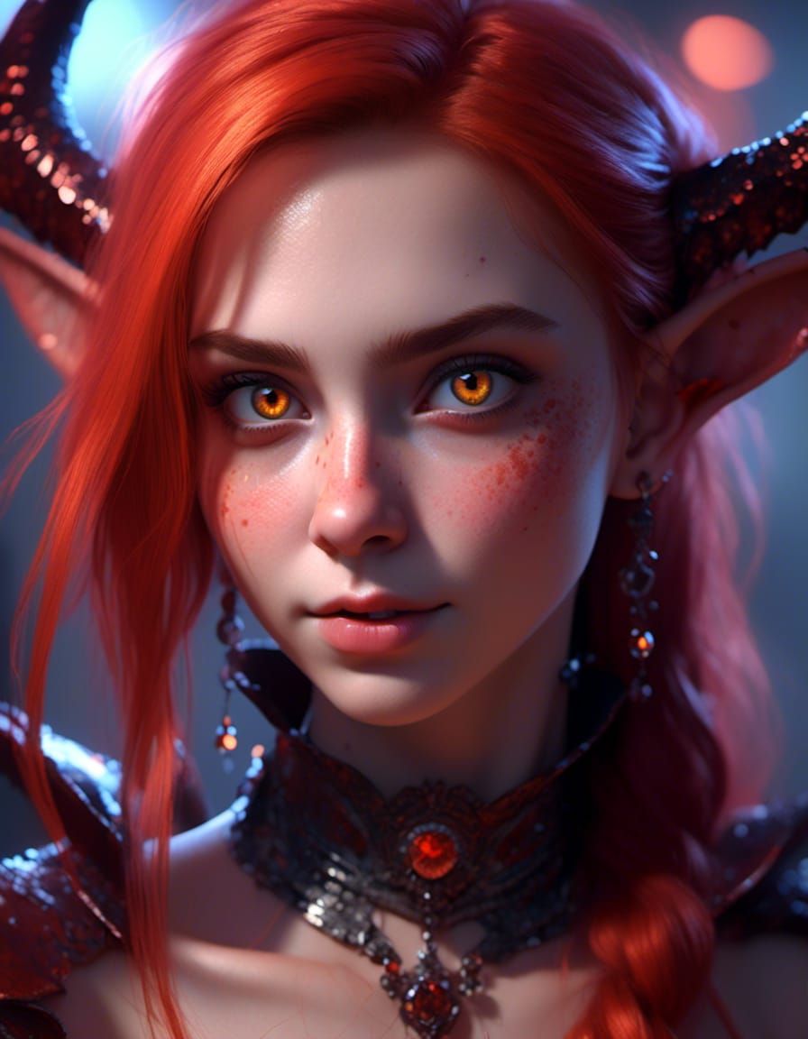 Hyperrealistic Tiefling Girl with Holy Glow