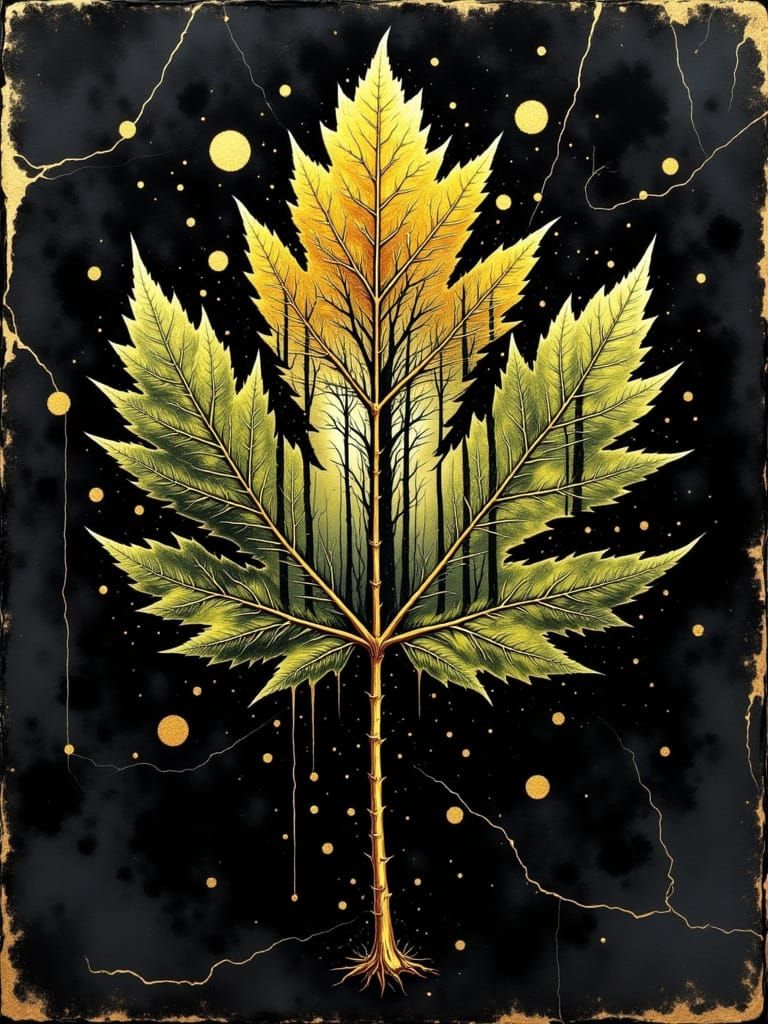 Surrealistic Landscape in Ancient Gold