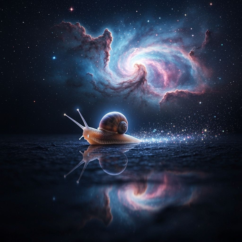 Bioluminescent Snail Glides Through Astral Nebula