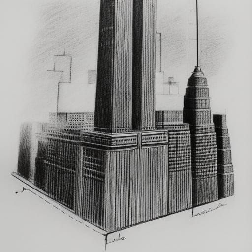 1920s Blueprint of Skyscraper in Bauhaus Style