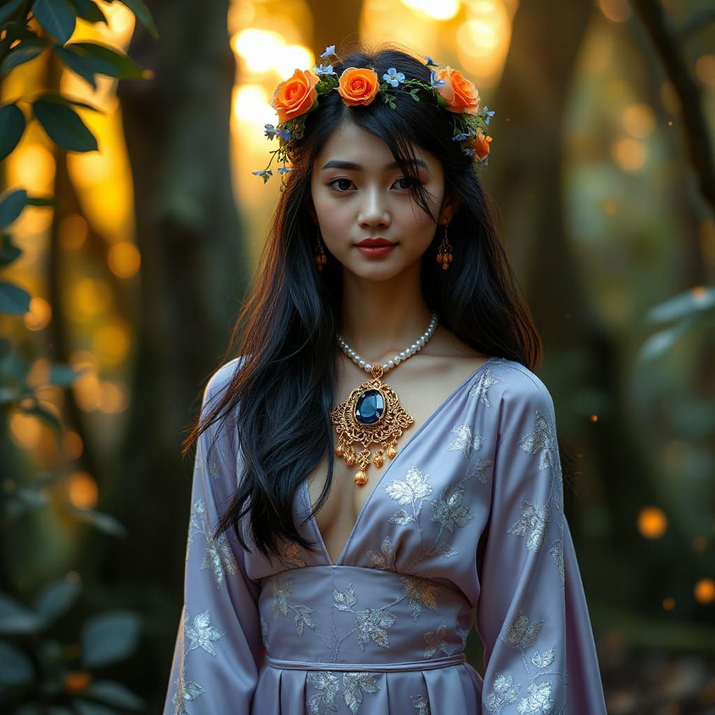 Ethereal Forest Guardian in Lilac Gown