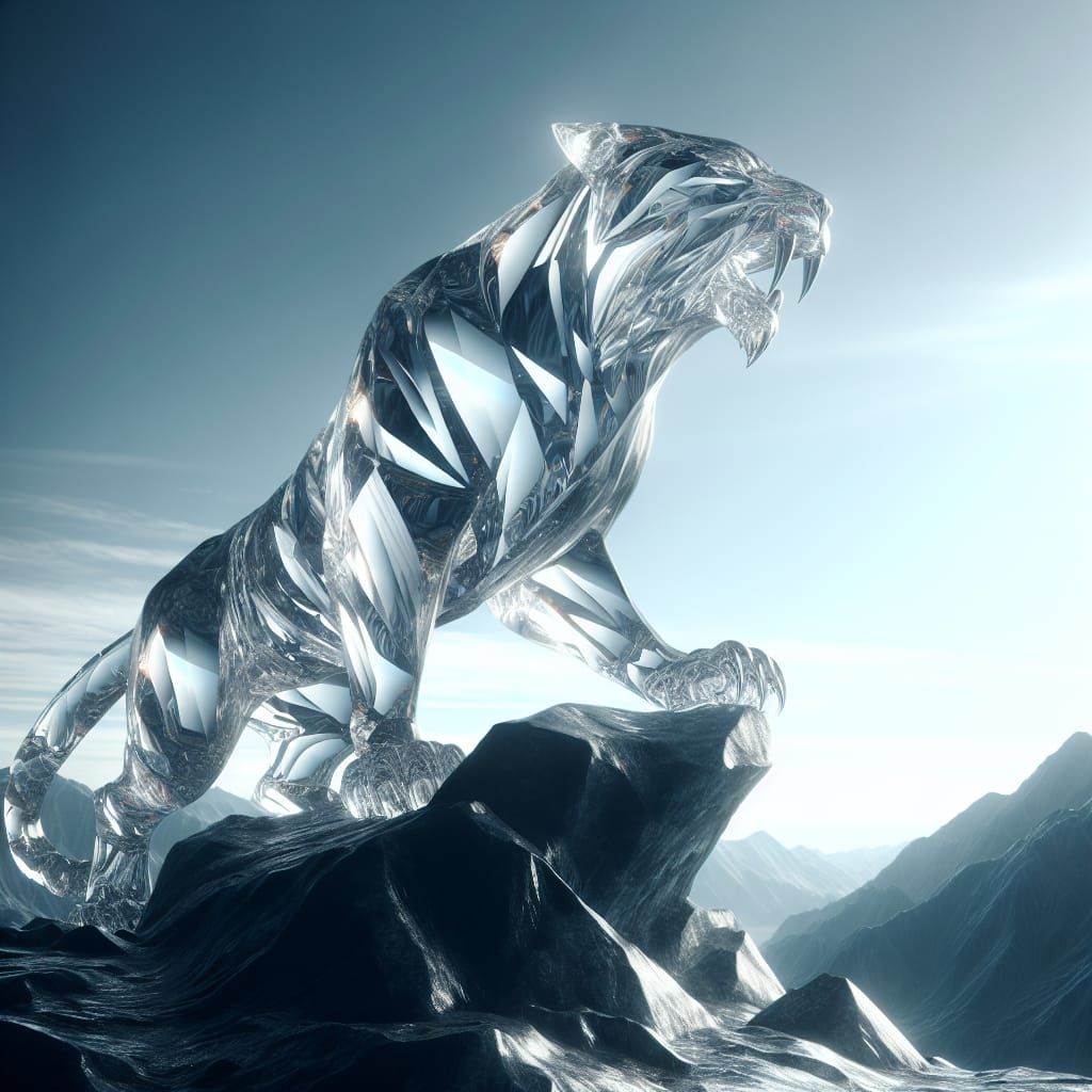 Crystalline Saber-Tooth Tiger on Mountain Peak