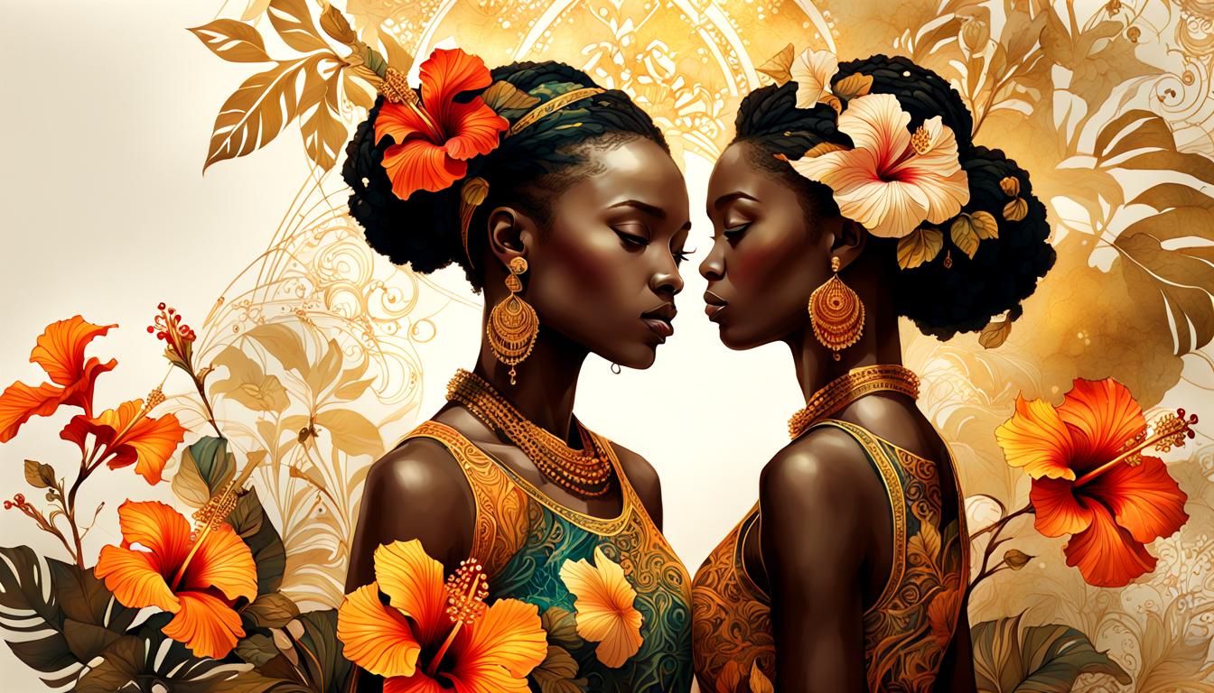 Hibiscus in African Batik Style Digital Illustration